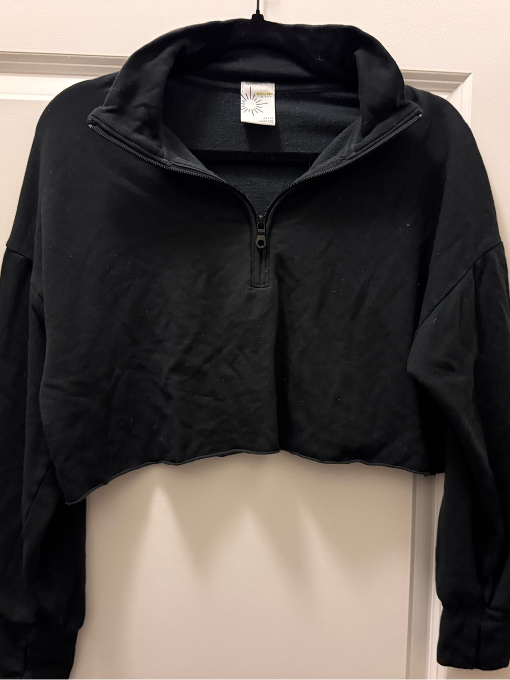 Aerie Offline Black Cropped Quarter-Zip